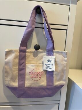 NWT Trader Joe’s Mini Canvas Tote Bag - Light Purple Lavender Spring Pastel